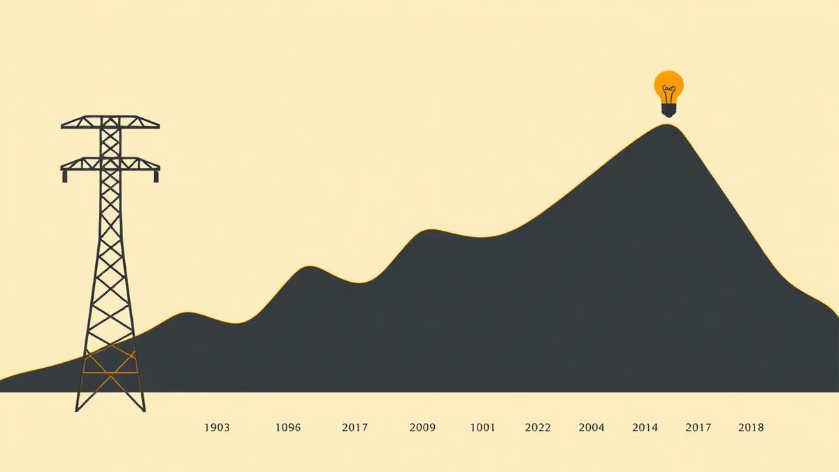 Illustration of a rising electricity tariff trend line beside a transmission tower