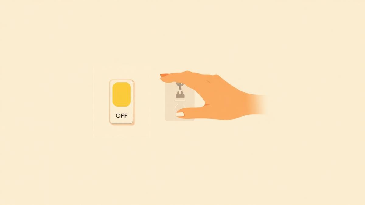 Illustration of a hand switching off a light switch to reduce electricity use